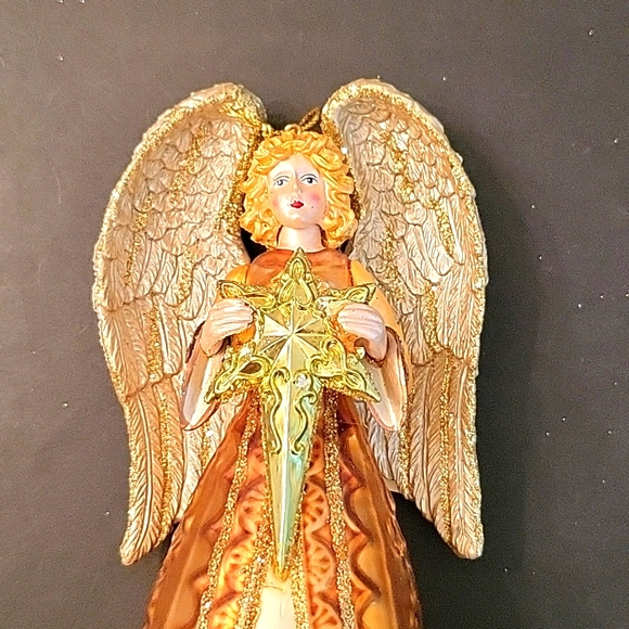 NEW Angel with Star Ornament, Gold & Cream Painted Glass, Glitter - Picture 3 of 14